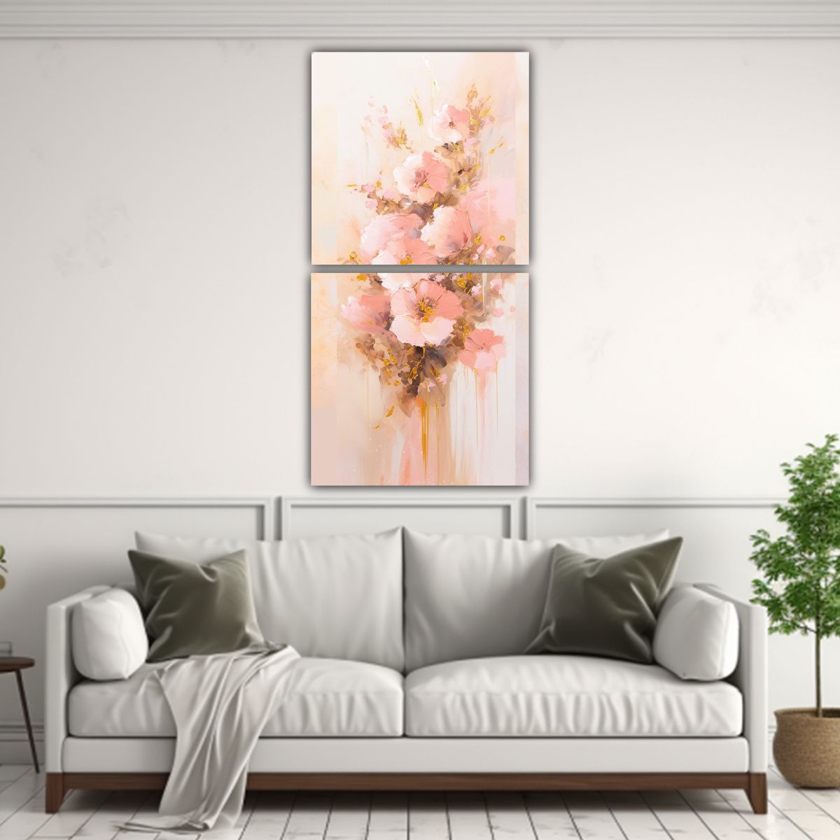 GENERICO - Pintura En Lienzo De Flores En Colores Dorado Y 20x40 Cm