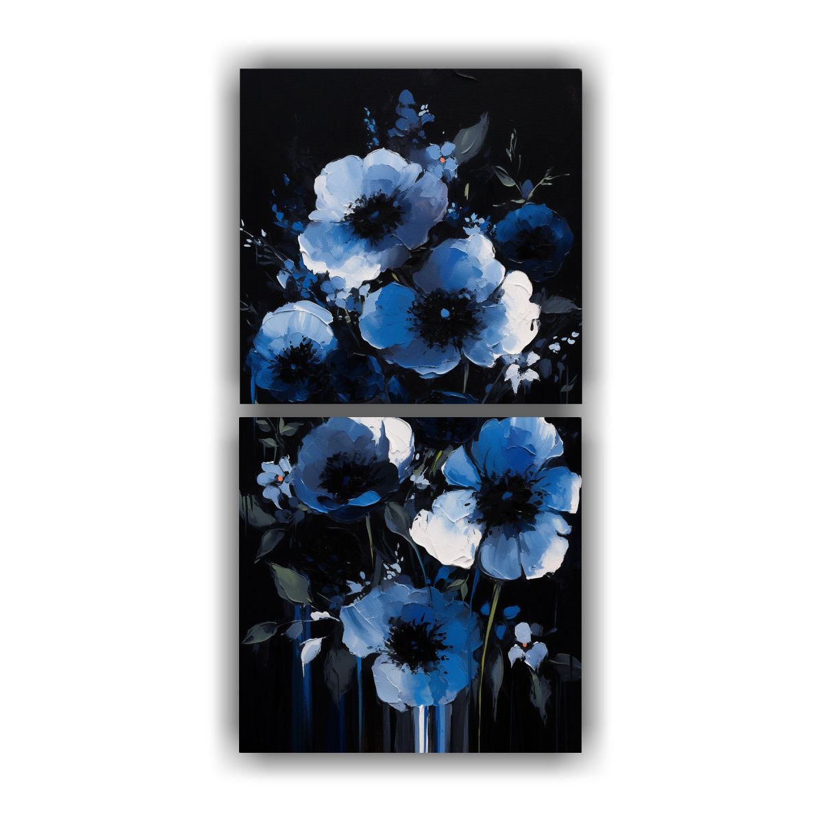 GENERICO - Pintura En Lienzo De Flores Negras Y Azules Con 50x100 Cm