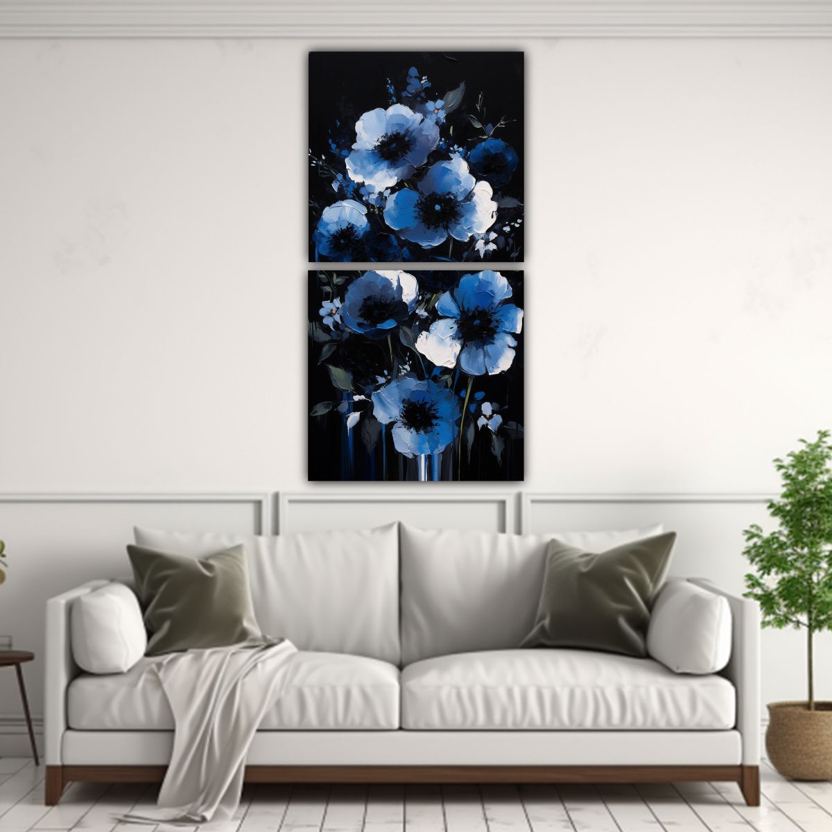 GENERICO - Pintura En Lienzo De Flores Negras Y Azules Con 50x100 Cm