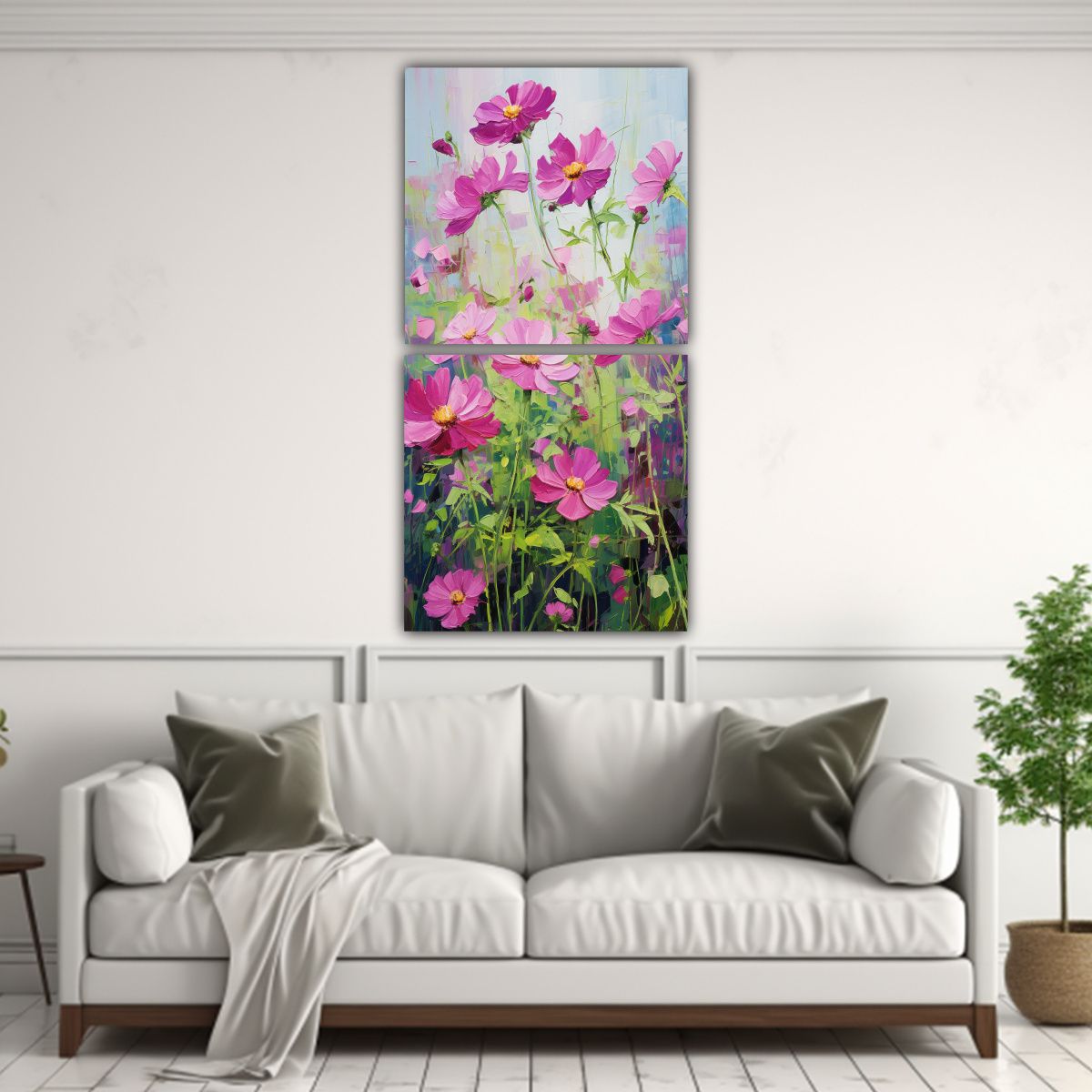 GENERICO - Pintura En Lienzo De Flores En Colores Verde Y 20x40 Cm