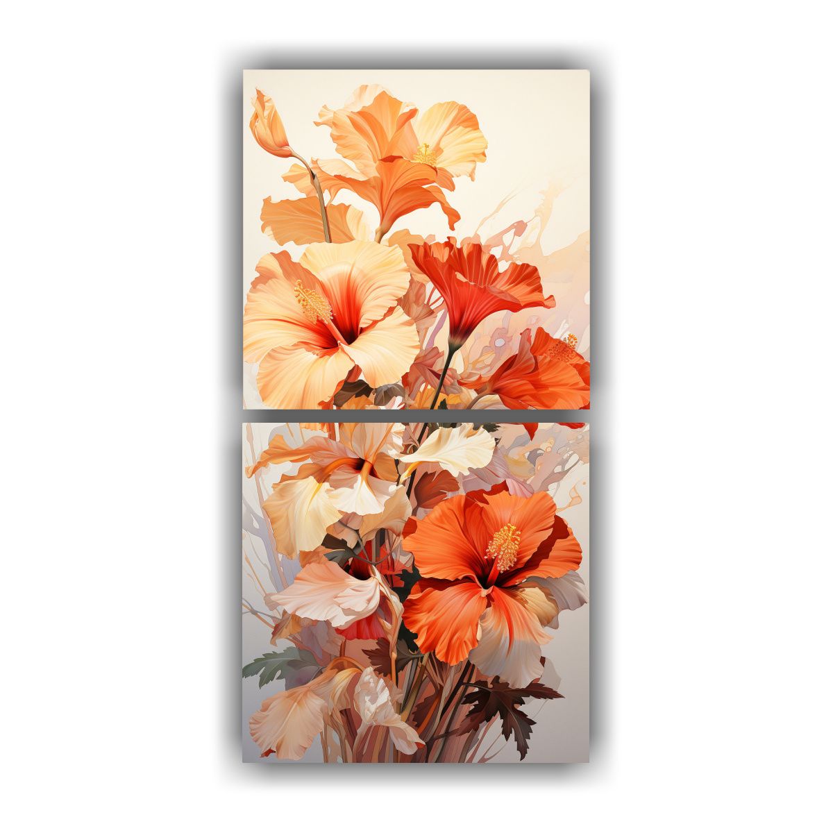 GENERICO - Pintura Abstracta Espectacular De Hibiscos En 20x40 Cm