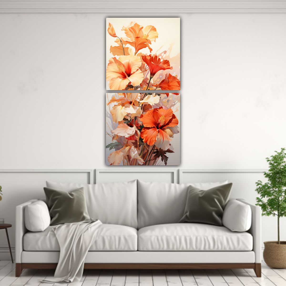 GENERICO - Pintura Abstracta Espectacular De Hibiscos En 20x40 Cm