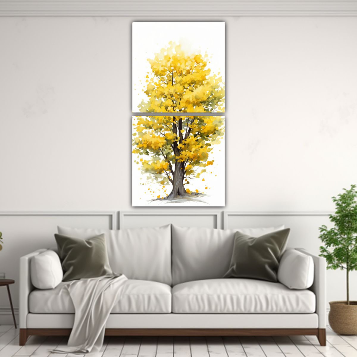 GENERICO - Pintura Abstracta Amarilla Y Blanca De Un árbol 40x80 Cm