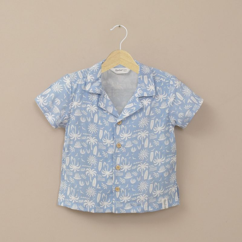 OPALINE - Camisa guayabera celeste de niño