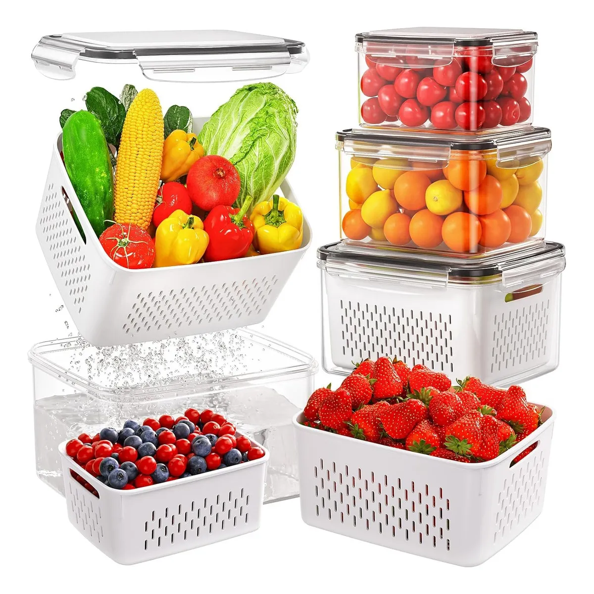 EVERSO - Set 5 Organizador De Refrigerador Cocina Con Tapa De Plastic