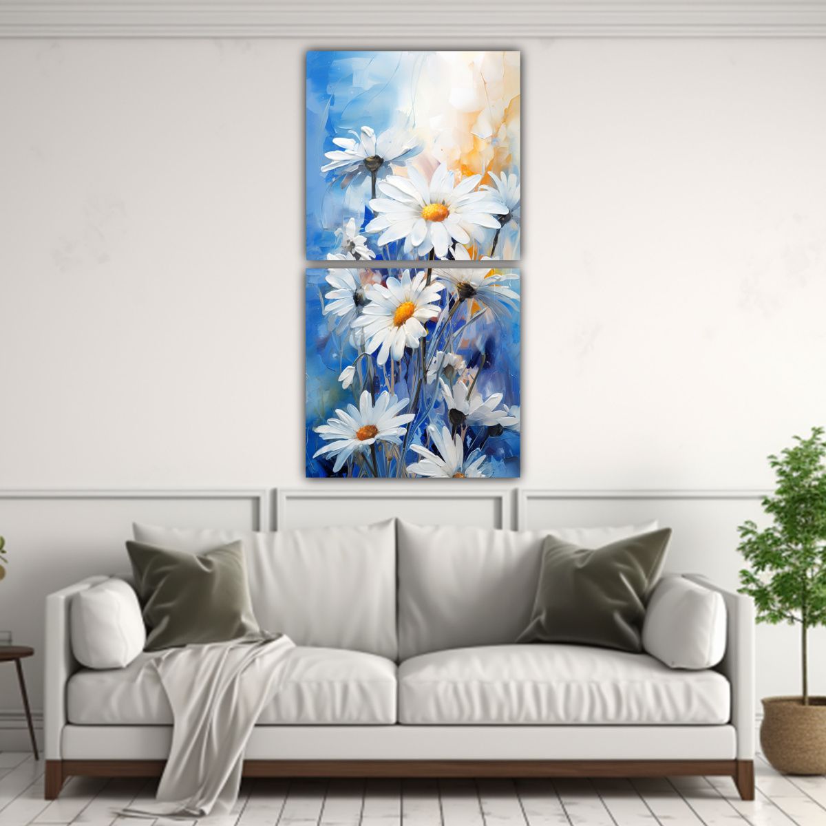 GENERICO - Pintura Abstracta De Flores Margaritas En Blanco 60x120 Cm