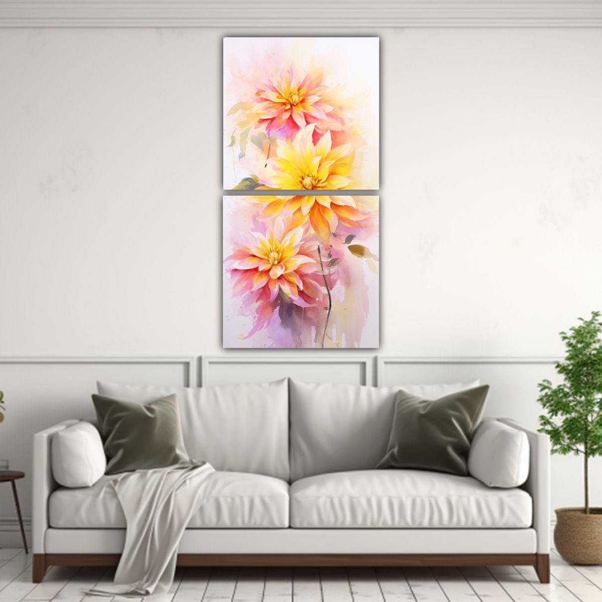 GENERICO - Cuadro Abstracto De Flores Yellow AND Pink Colors 30x60 Cm