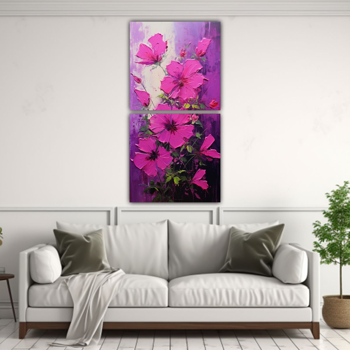GENERICO - Pintura En Lienzo De Flores En Colores Magenta 2 60x120 Cm