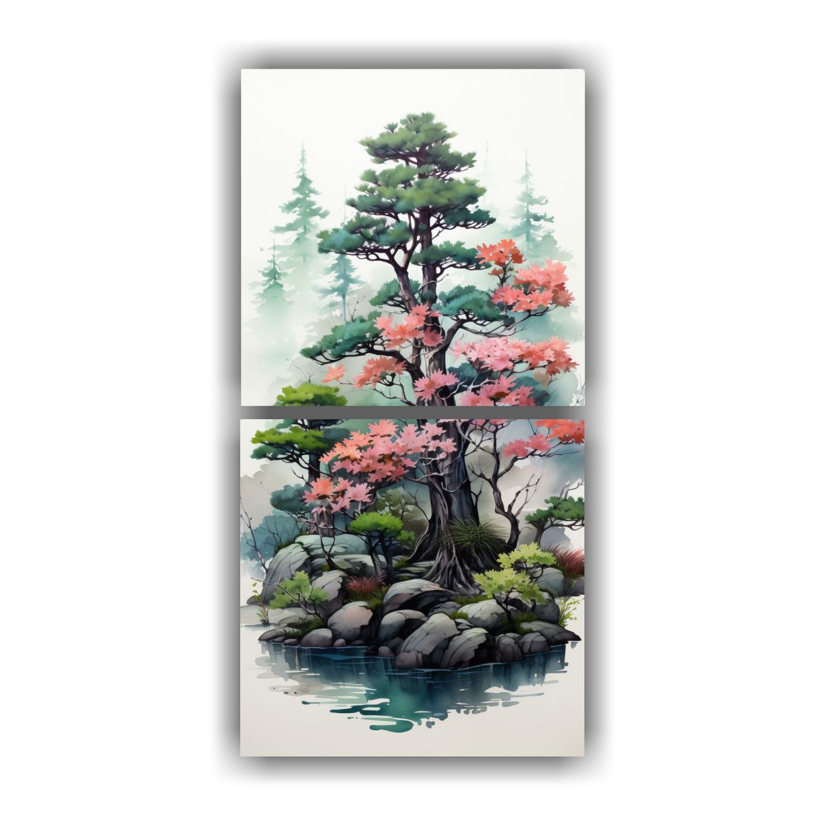 GENERICO - Pintura Decorativa De Árbol De Bonsái Abeto En 30x60 Cm