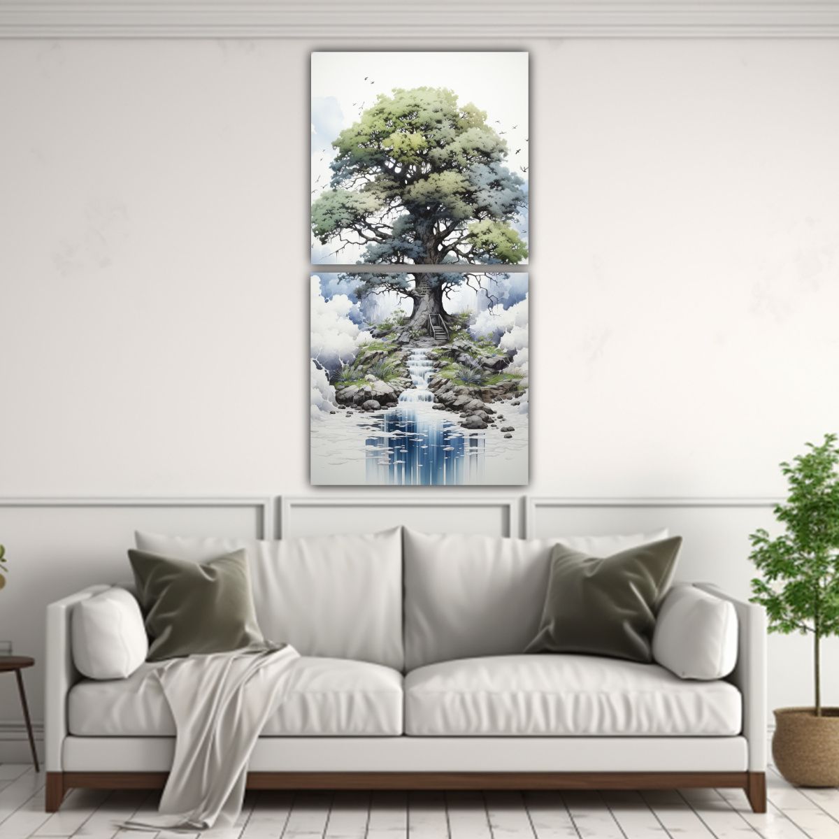 GENERICO - Pintura Abstracta De árbol Blanco Y Negro Estilo 50x100 Cm