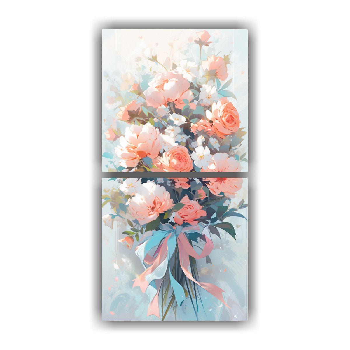 GENERICO - Cuadros Modernos En Turquesa Y Rosa Flores En 20x40 Cm