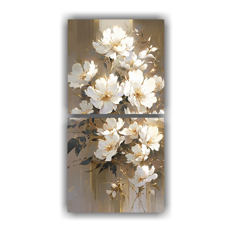 GENERICO - Cuadro Inspirador Blanco Y Dorado Con Flores En 40x80 Cm
