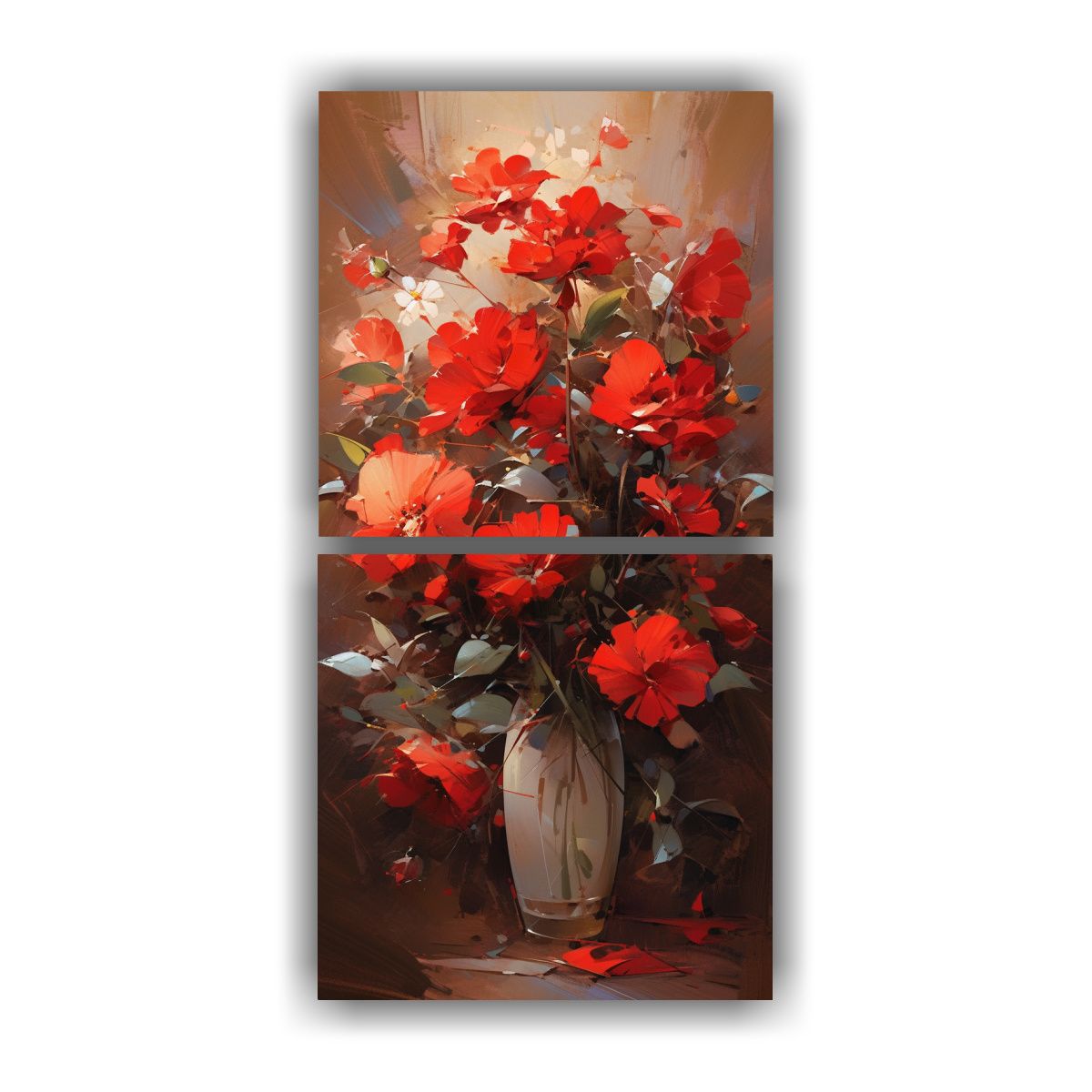 GENERICO - Cuadro Decorativo Rojo De Flores En Lienzo Estilo 20x40 Cm