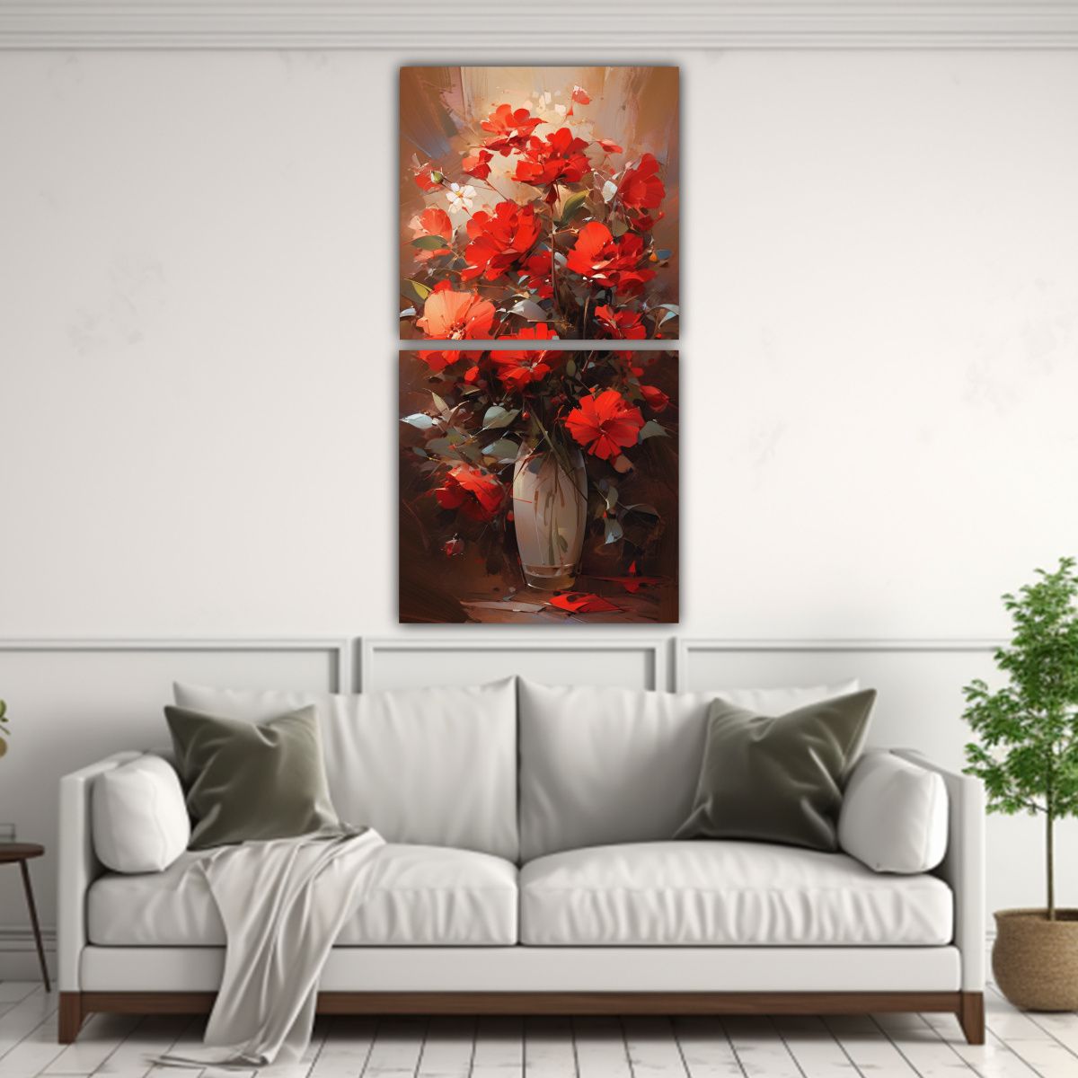 GENERICO - Cuadro Decorativo Rojo De Flores En Lienzo Estilo 20x40 Cm