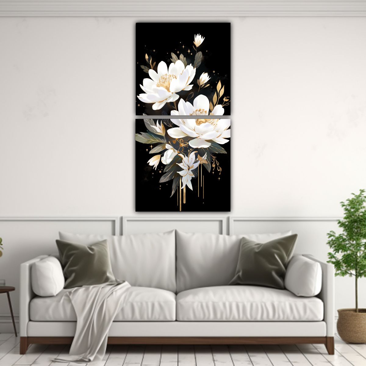 GENERICO - Cuadros Vanguardia Regalo Blanco Y Dorado 20x40 Cm