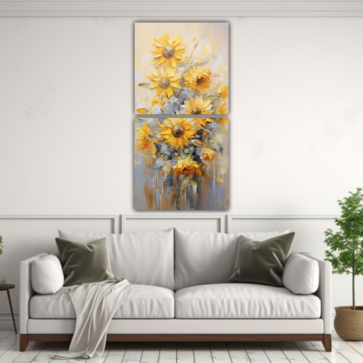 GENERICO - Pintura De Lienzo De Girasoles Dorados En Estilo 40x80 Cm