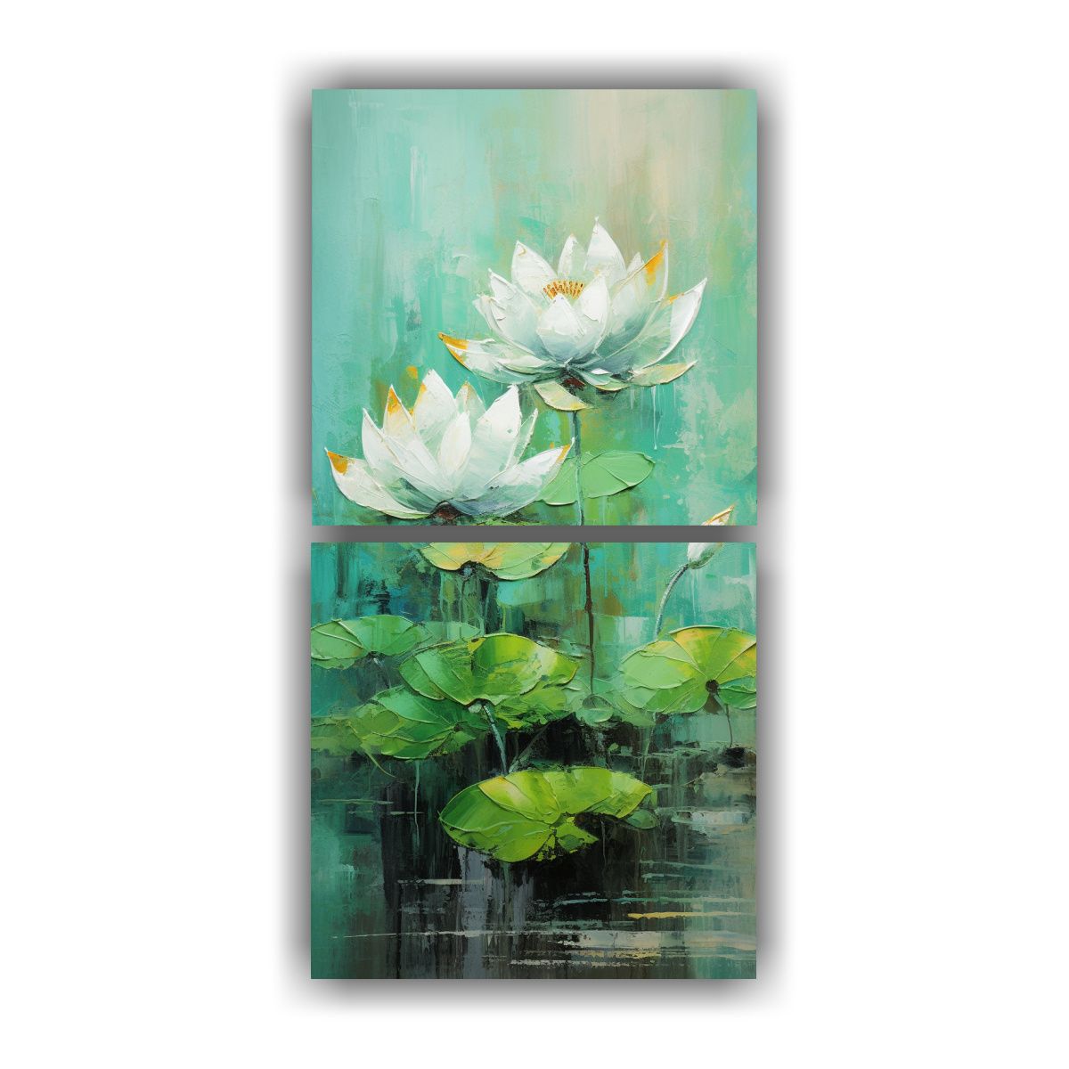 GENERICO - Pintura En Lienzo De Loto Verde En El Estilo De 20x40 Cm