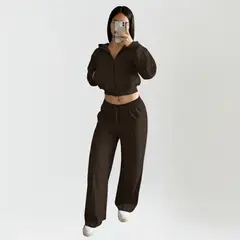 DESIGNERS - Conjunto Polerón Crop con Capucha y Pantalón Palazzo de Algodón Mujer