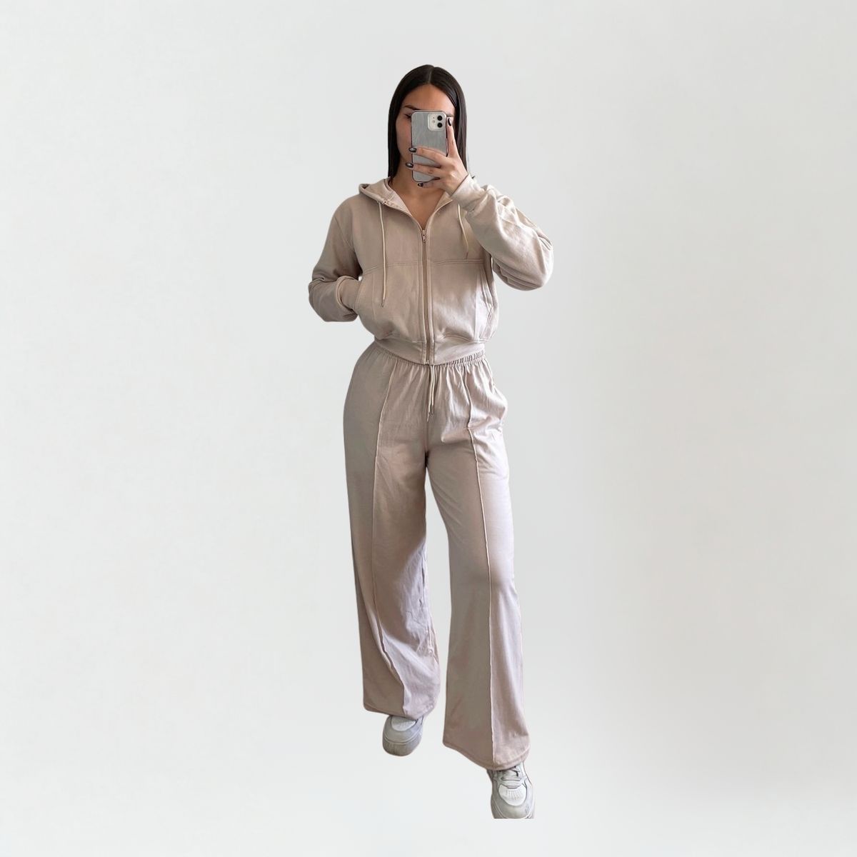 DESIGNERS - Conjunto Polerón Crop con Capucha y Pantalón Palazzo de Algodón Mujer