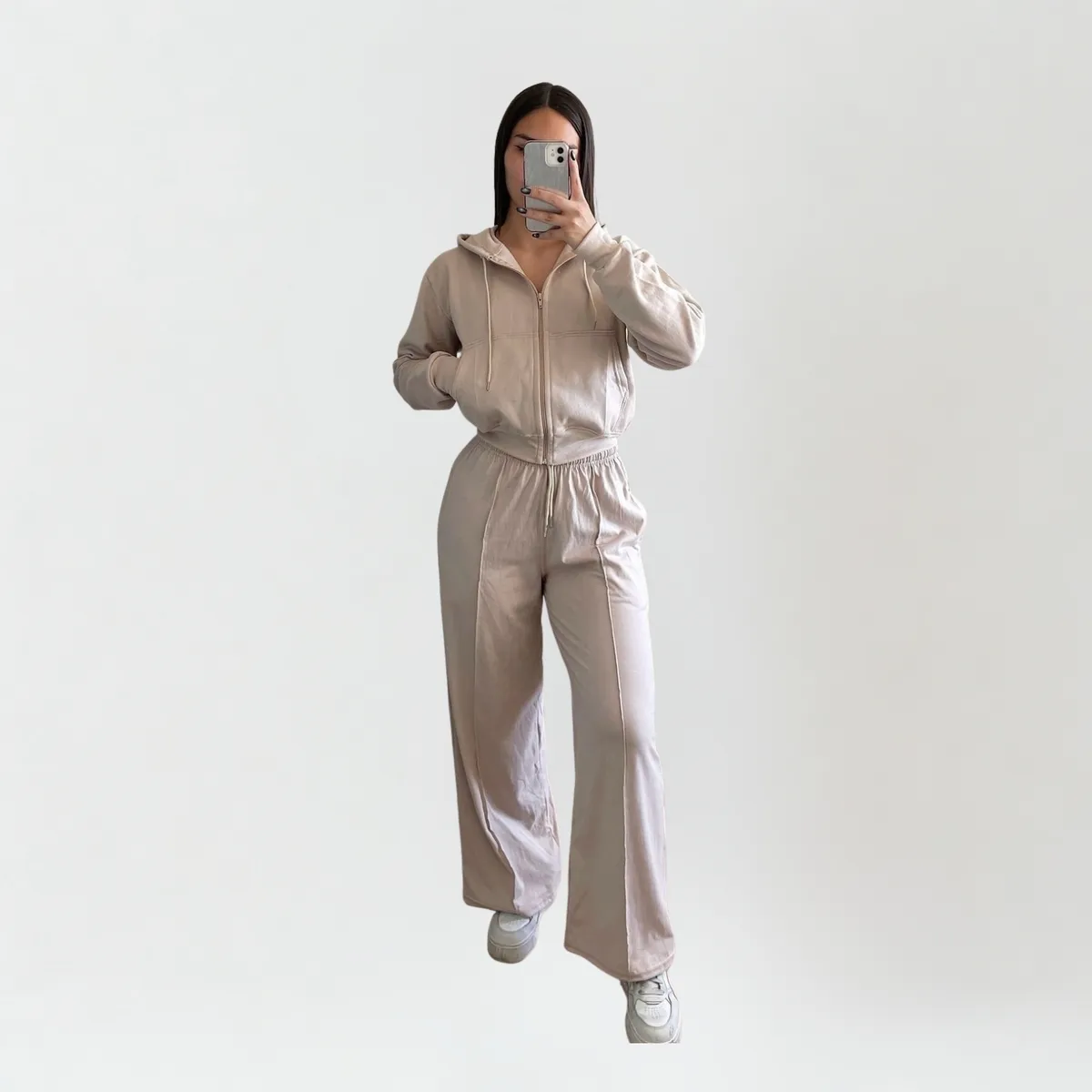DESIGNERS - Conjunto Polerón Crop con Capucha y Pantalón Palazzo de Algodón Mujer