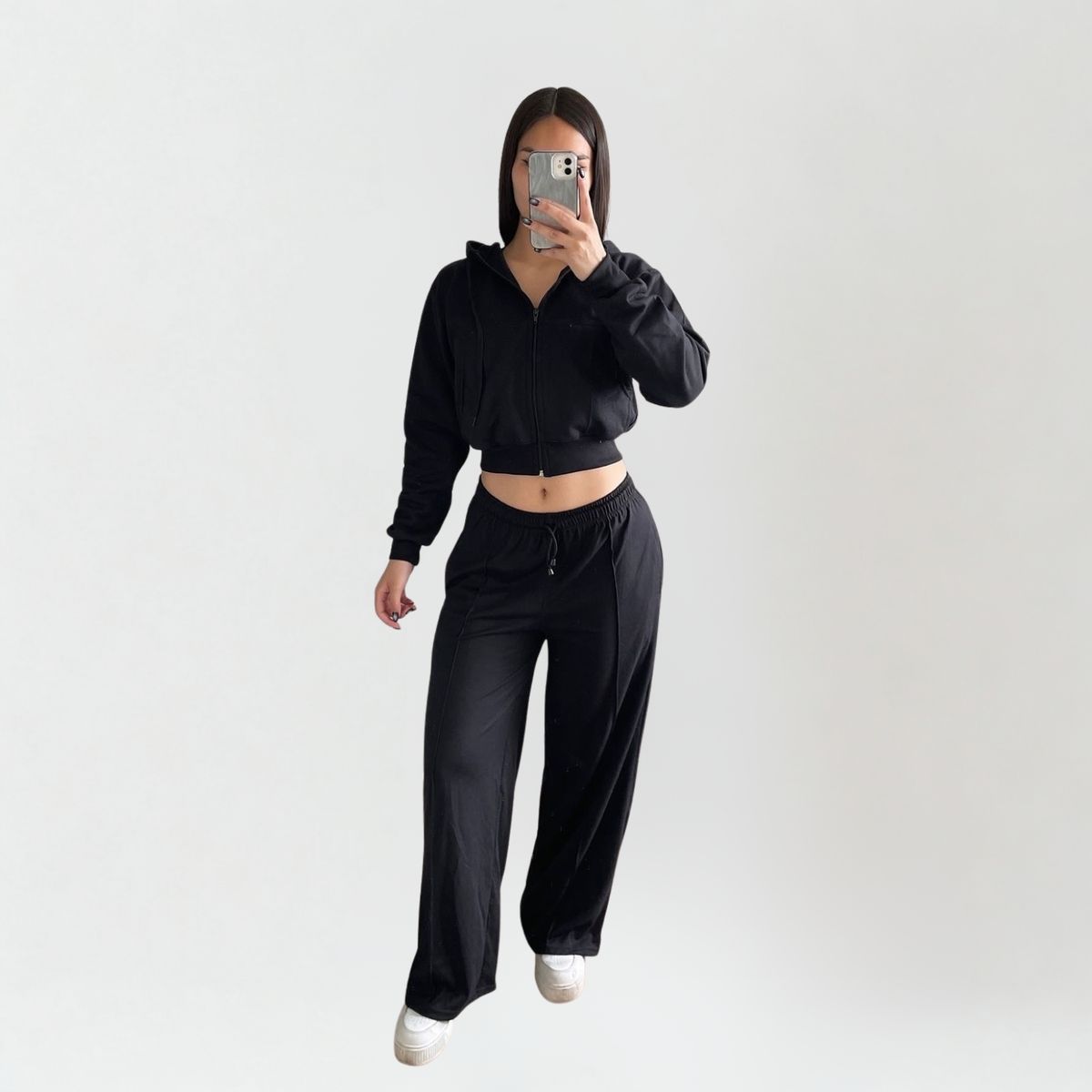 DESIGNERS - Conjunto Polerón Crop con Capucha y Pantalón Palazzo de Algodón Mujer