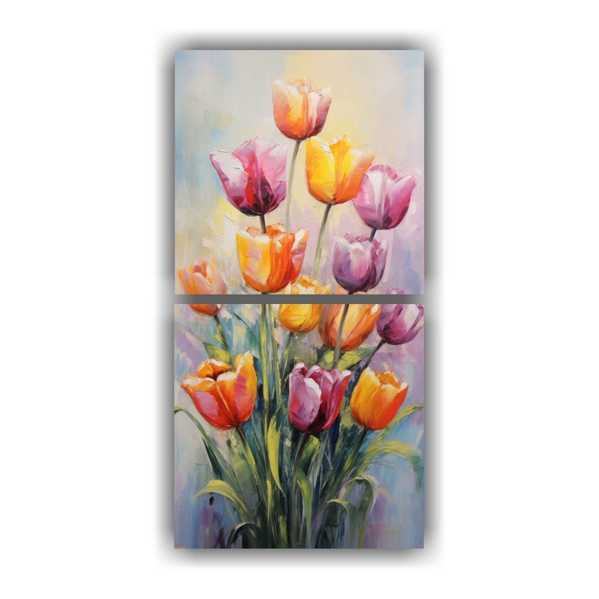 GENERICO - Pintura En Lienzo De Tulipanes Arcoíris Con 20x40 Cm