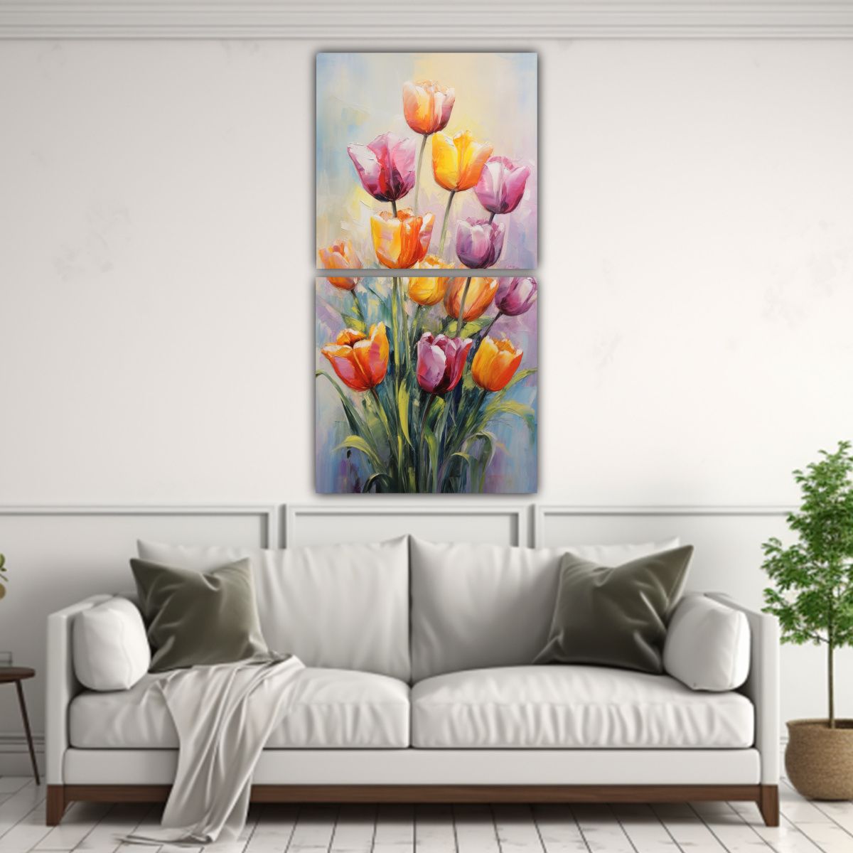 GENERICO - Pintura En Lienzo De Tulipanes Arcoíris Con 20x40 Cm