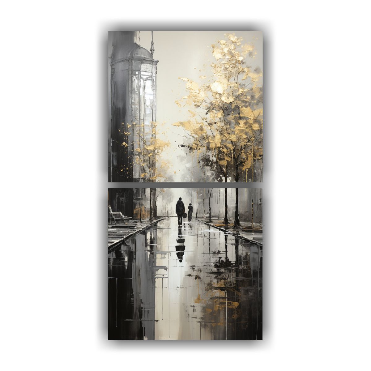 GENERICO - Pintura Abstracta De árboles En Plata Y Blanco 30x60 Cm