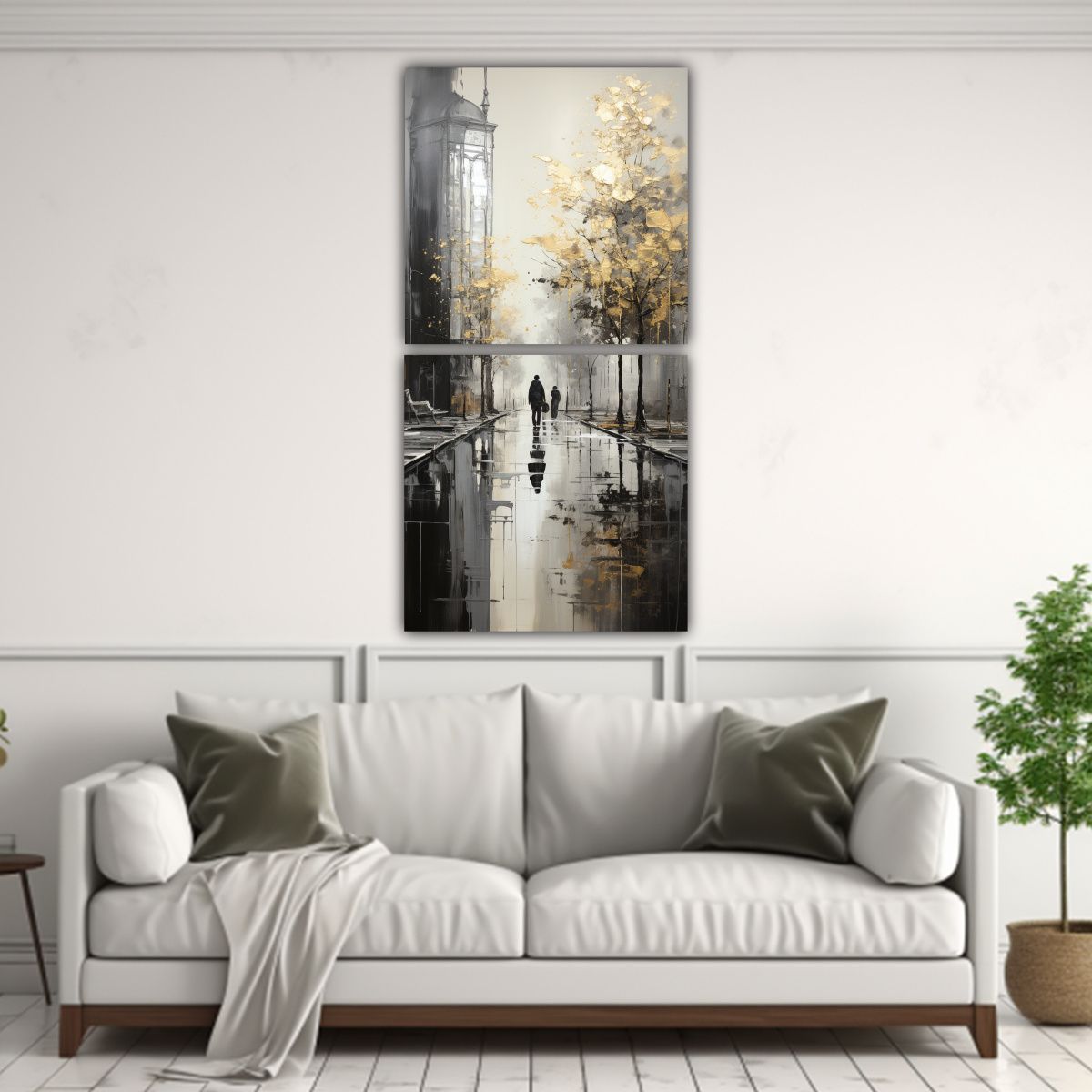 GENERICO - Pintura Abstracta De árboles En Plata Y Blanco 30x60 Cm