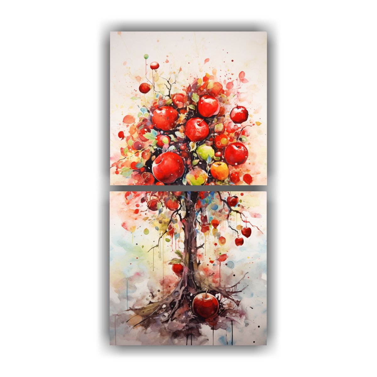 GENERICO - Pintura Abstracta Acuarela árbol Frutal Rojo 50x100 Cm