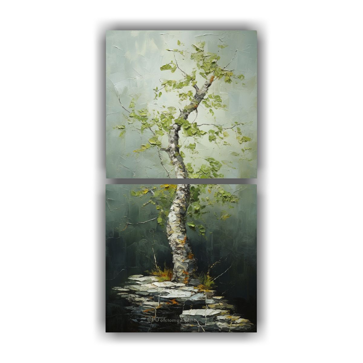 GENERICO - Pintura Abstracta De árbol Bonsái De Abedul En 30x60 Cm