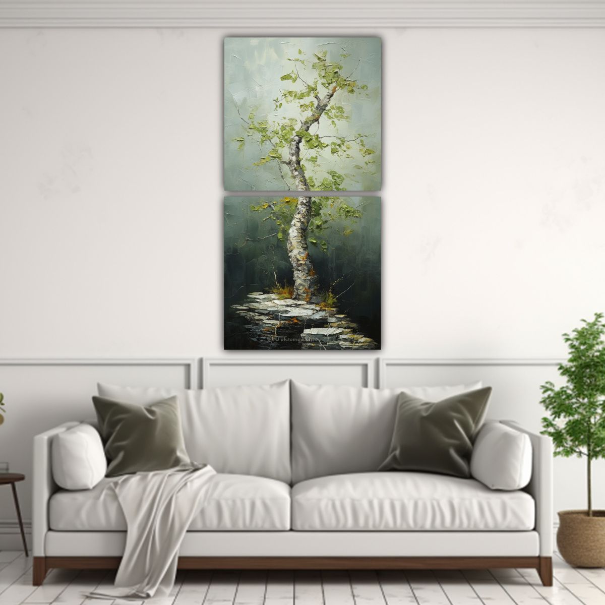 GENERICO - Pintura Abstracta De árbol Bonsái De Abedul En 30x60 Cm