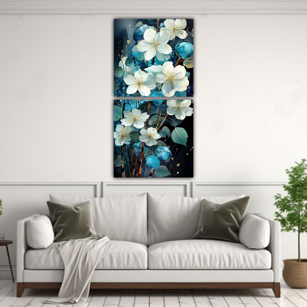 GENERICO - Cuadro Dibujo Regalo Árbol Abedul En Turquesa Y 60x120 Cm