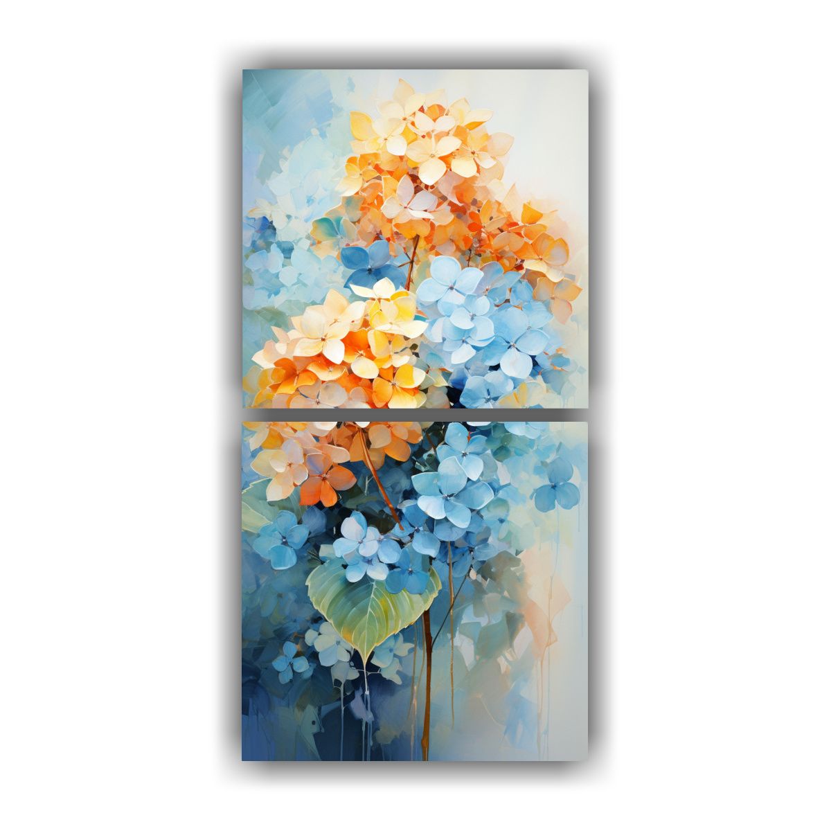 GENERICO - Cuadro Dibujo Escenario Hydrangeas Naranja Y Azul 40x80 Cm