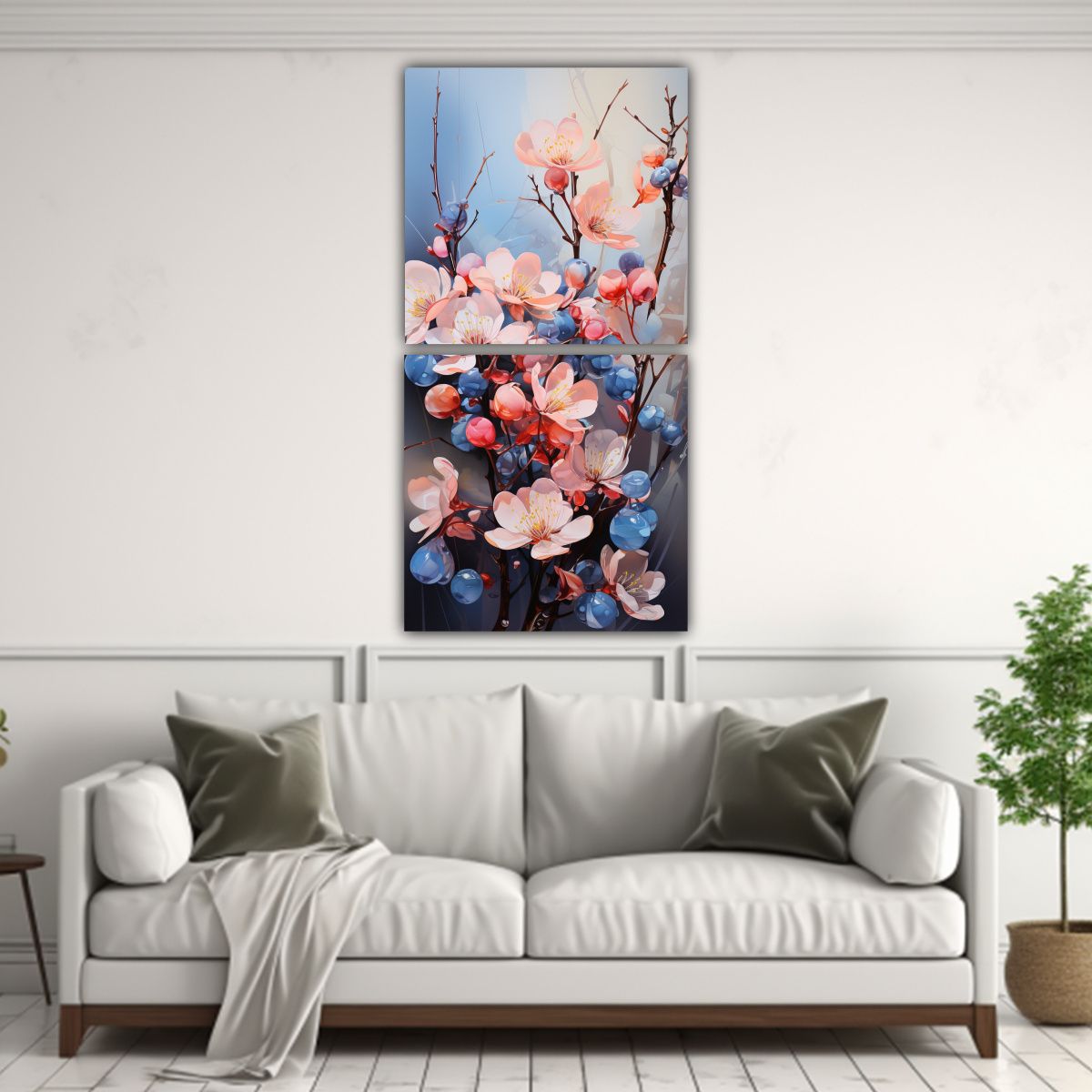 GENERICO - Pintura Abstracta En Rosa Y Azul De Una Bonita 60x120 Cm