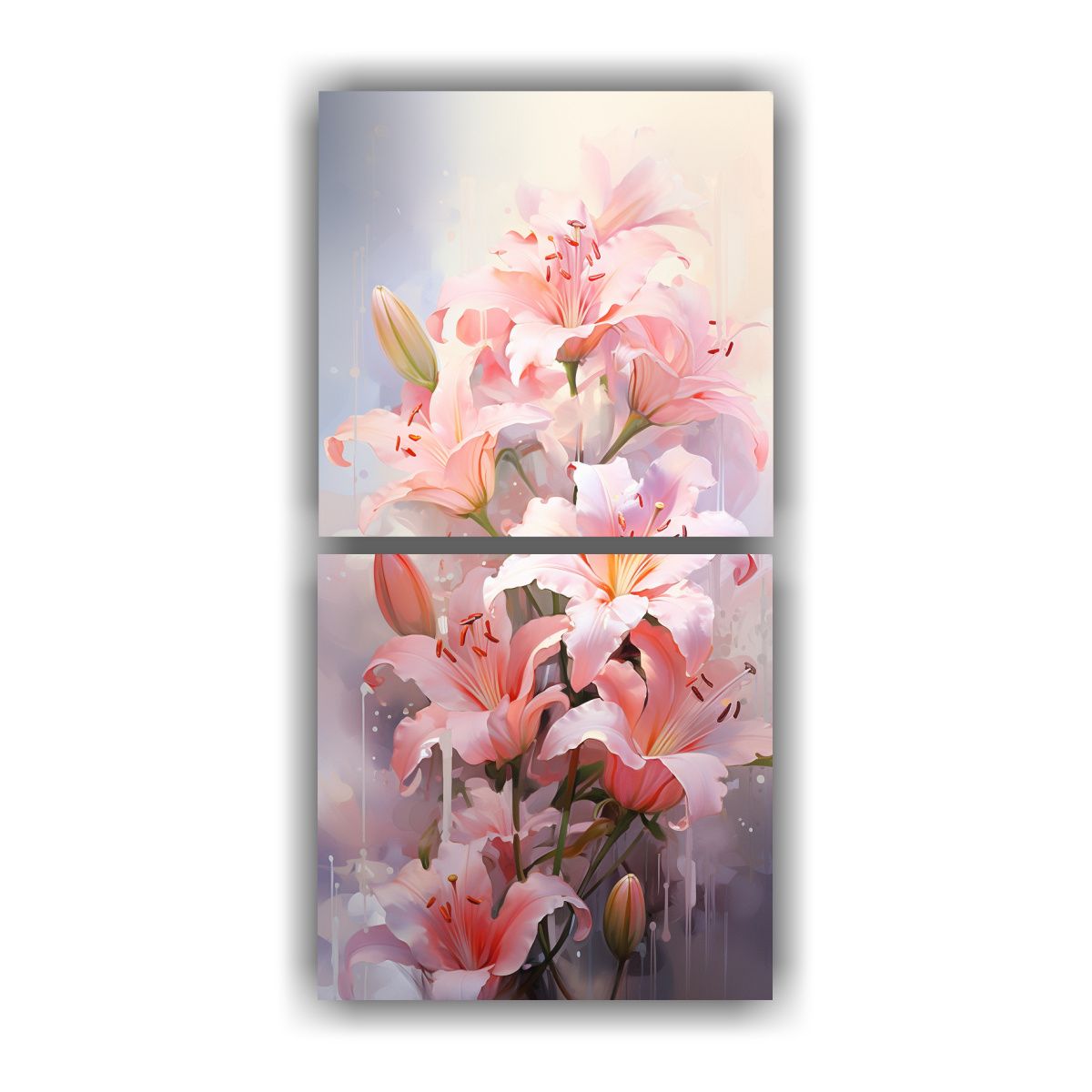 GENERICO - Diptico Abstracto Flores De Lirio Colores Rosados 40x80 Cm