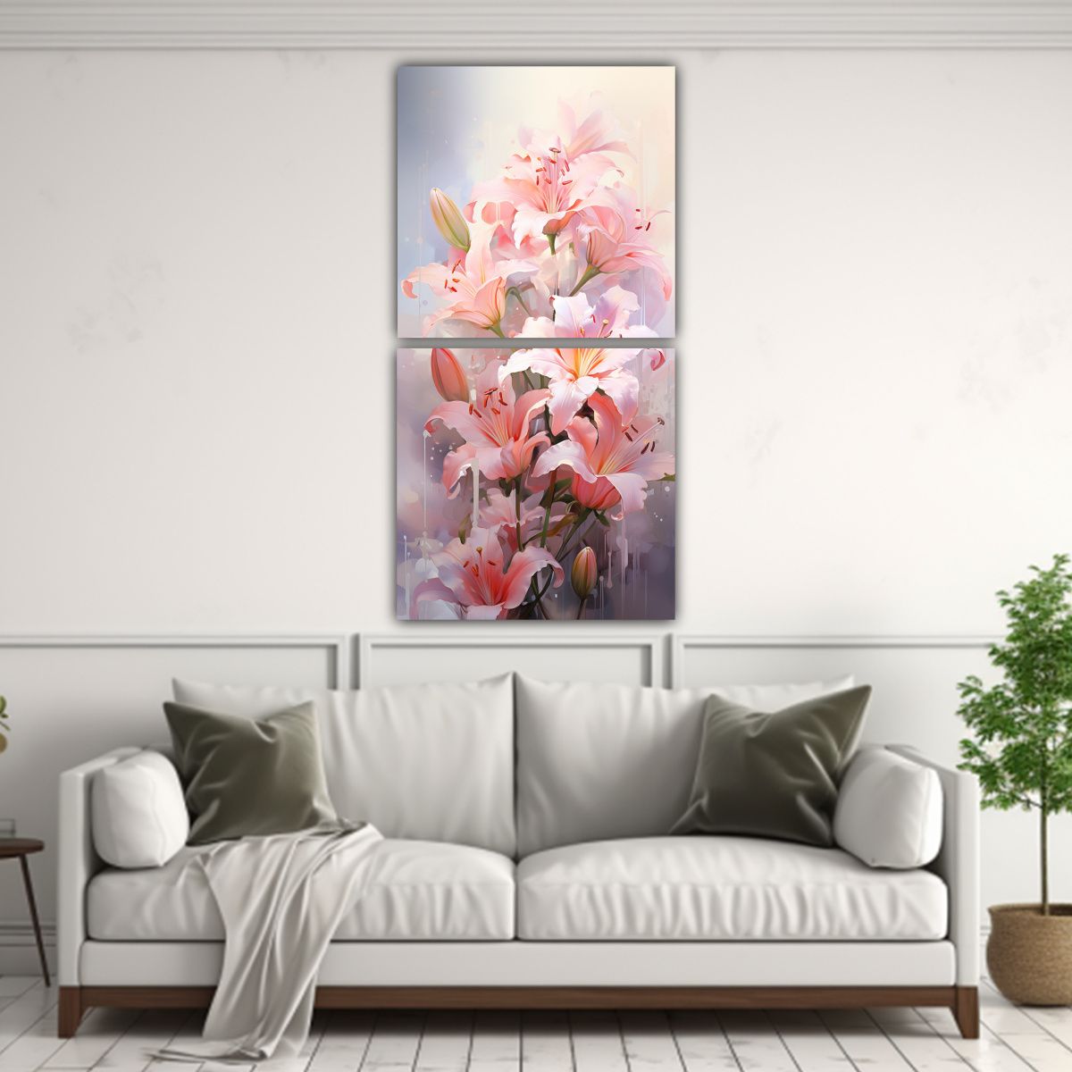 GENERICO - Diptico Abstracto Flores De Lirio Colores Rosados 40x80 Cm