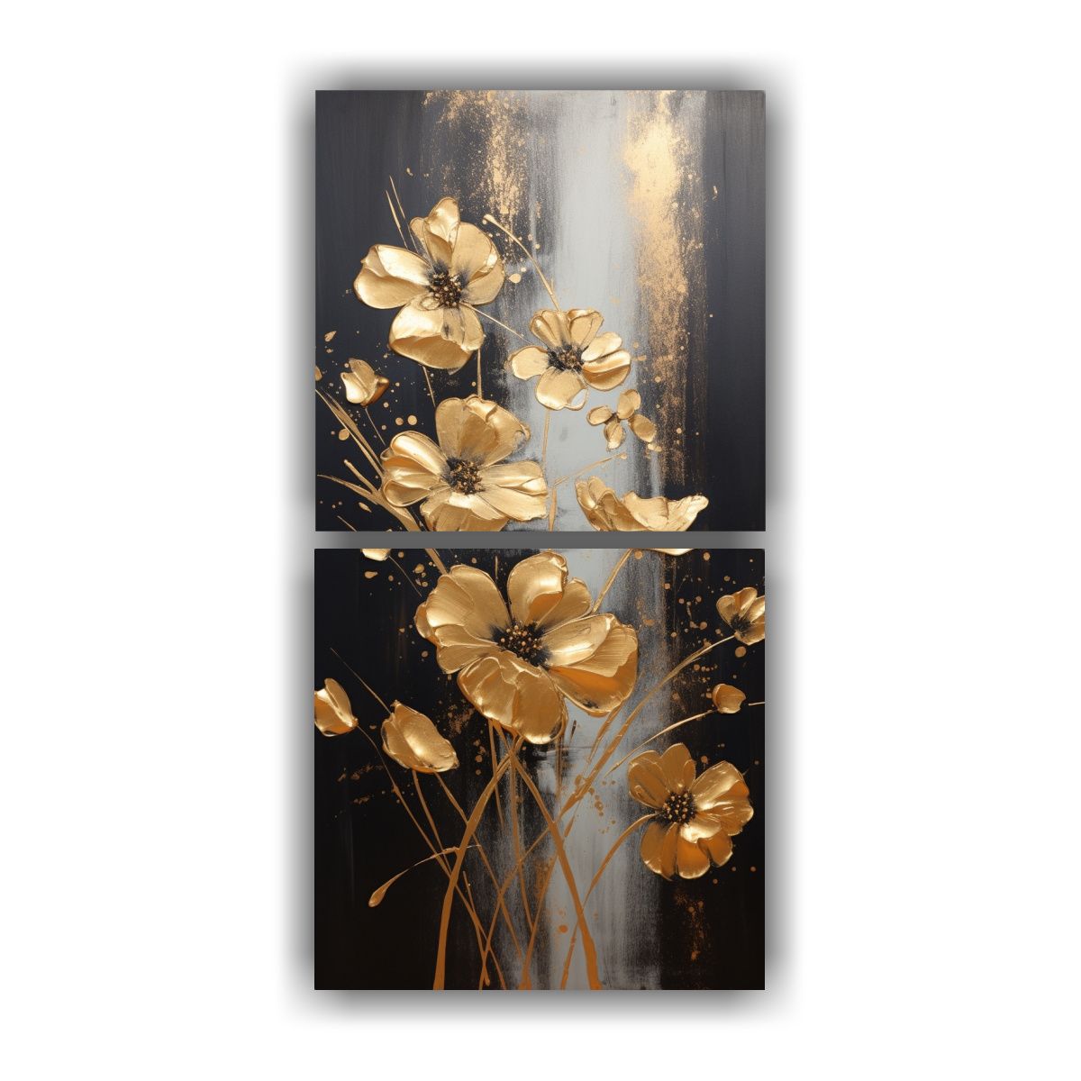 GENERICO - Pintura De Flores Doradas Y Negras En Lienzo Para 50x100 Cm