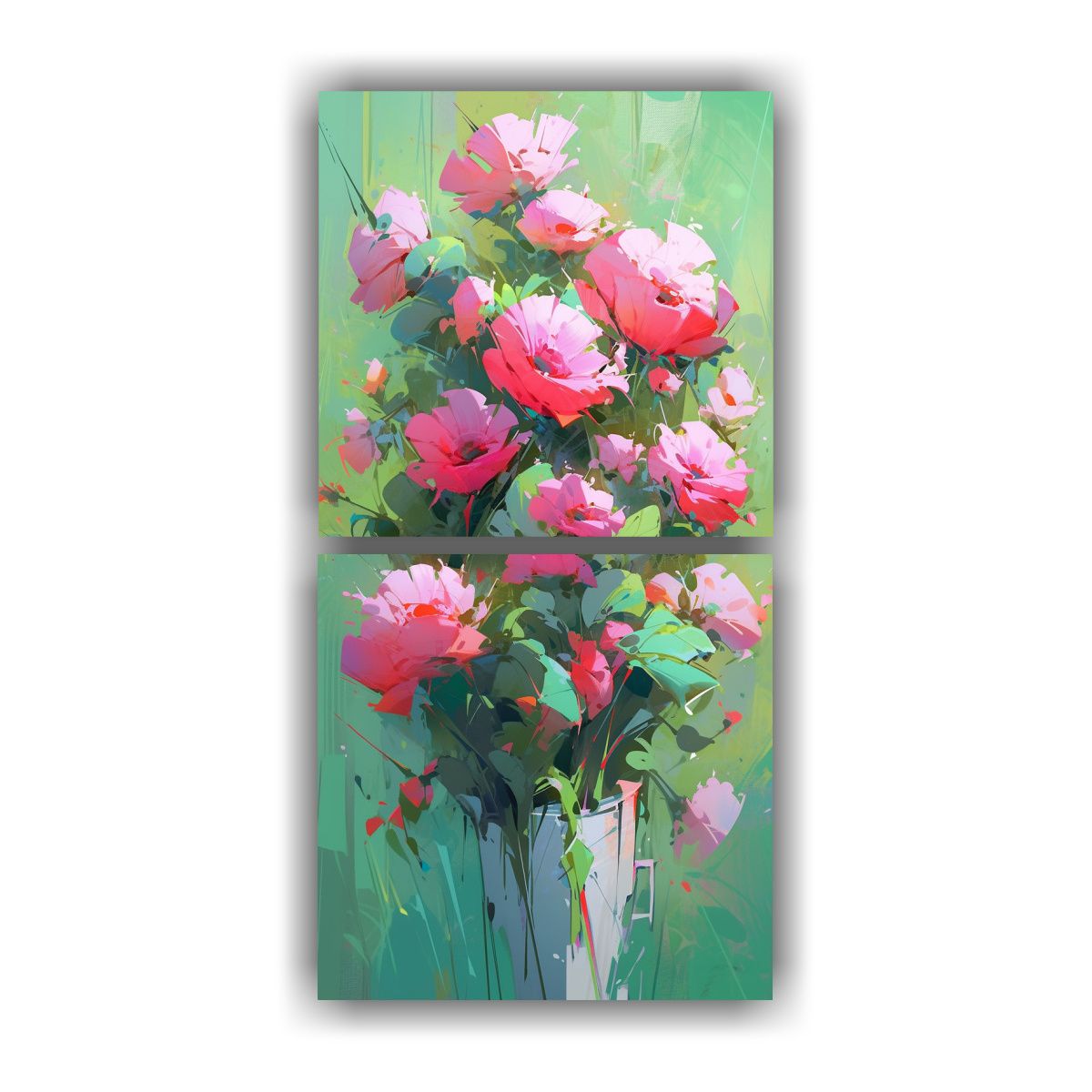 GENERICO - Cuadros Flores Verde Y Magenta En Lienzo 30x60 Cm