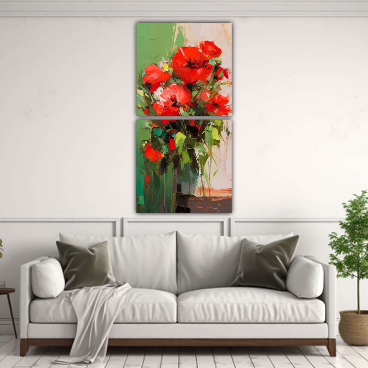 GENERICO - Conjunto 2 Telas Bastidor Dibujo Lineales Flores 50x100 Cm