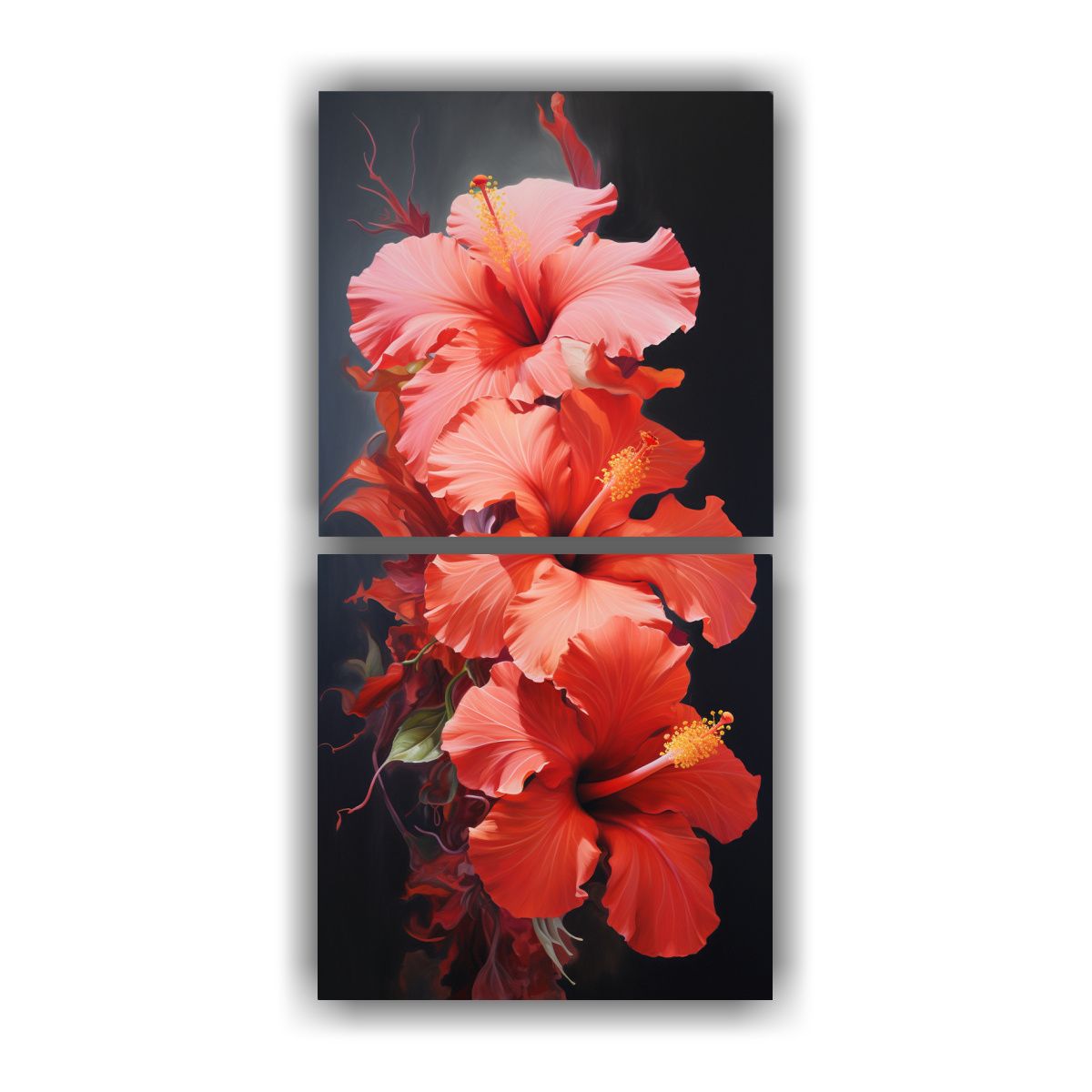 GENERICO - Pintura Abstracta De Hibiscos Dinámicos En Aceite 40x80 Cm