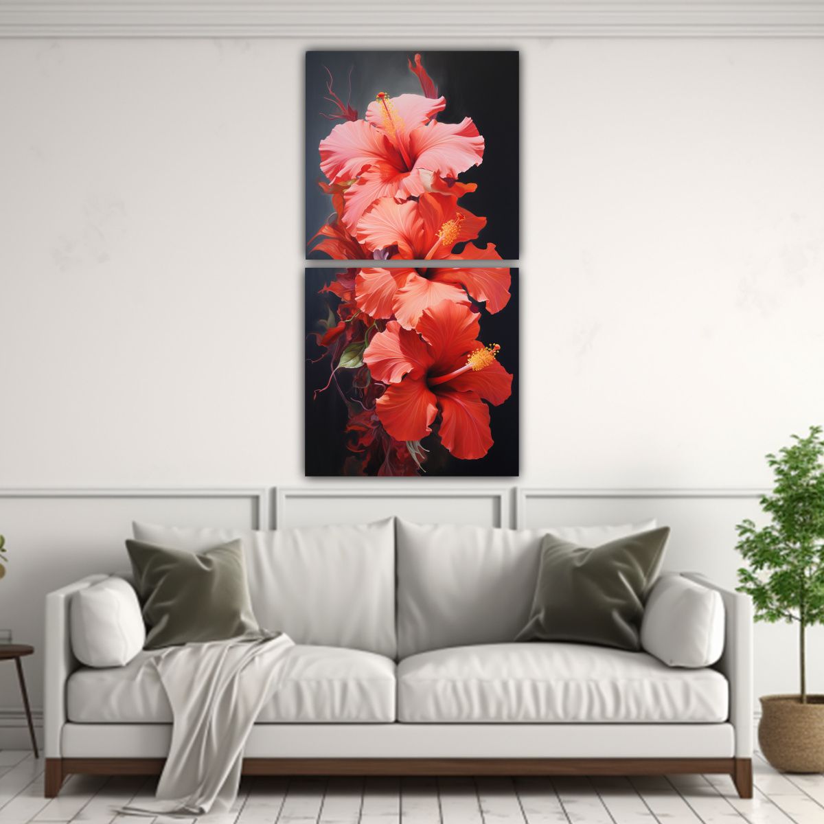 GENERICO - Pintura Abstracta De Hibiscos Dinámicos En Aceite 40x80 Cm