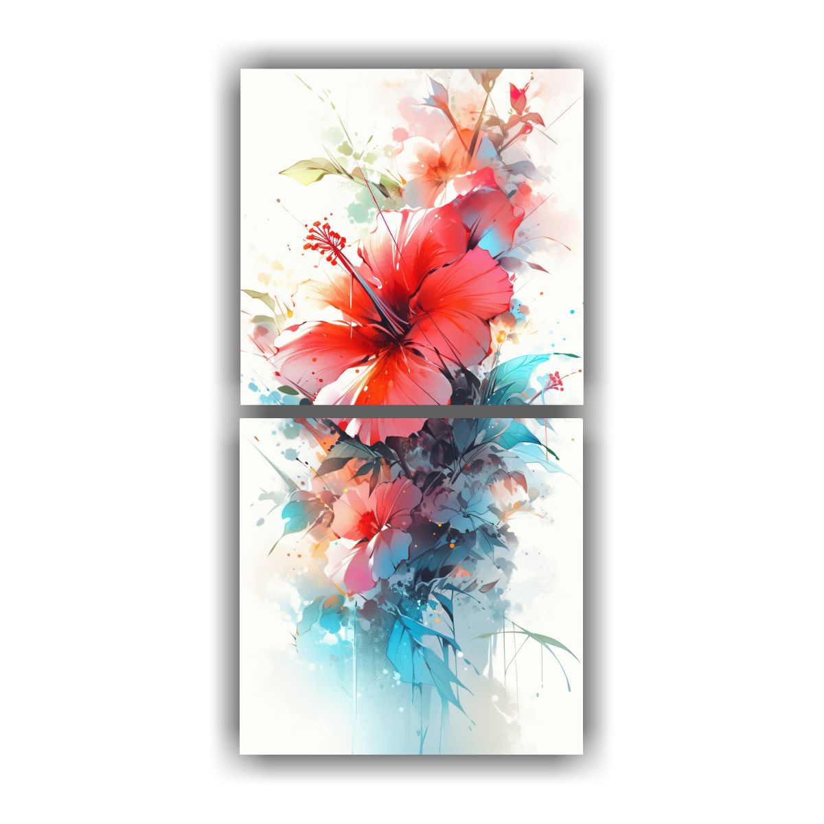 GENERICO - Pintura Acuarela Hibiscos Abstractos Vida En 60x120 Cm