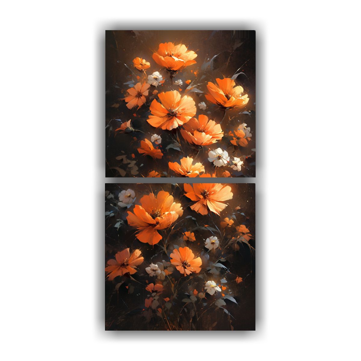 GENERICO - Arte De Pared Floral De Colores Naranja Y Negro 30x60 Cm
