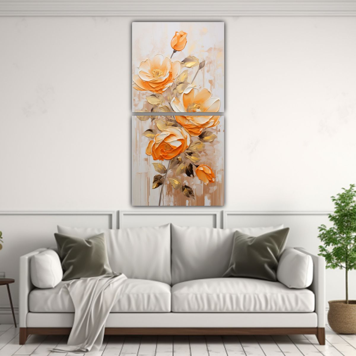 GENERICO - Cuadros Modernos Full Color De Flores En Naranja 20x40 Cm