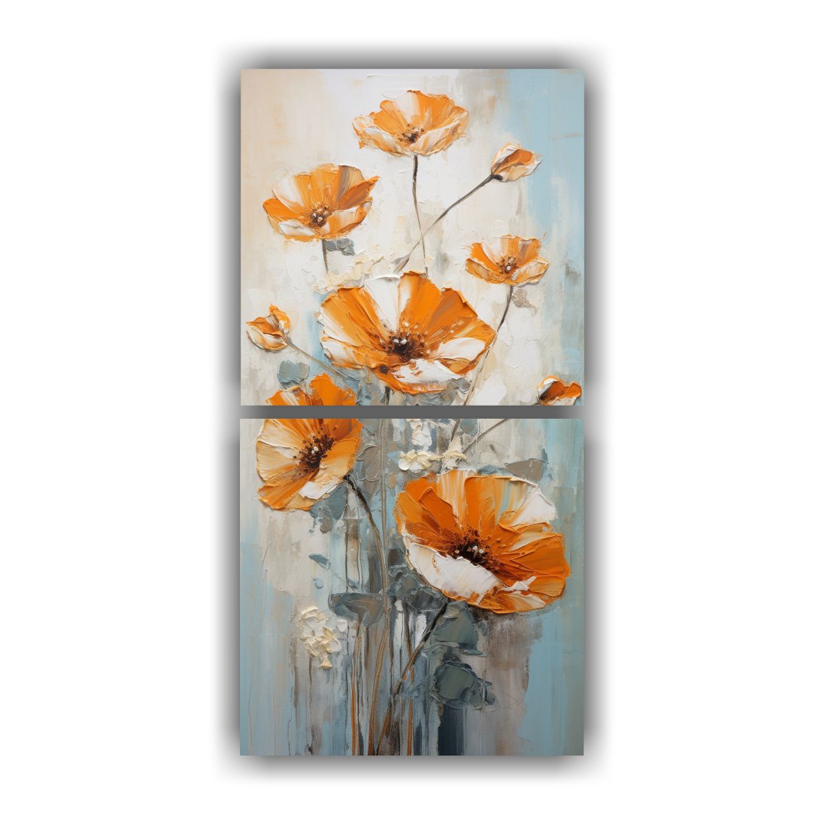 GENERICO - Pintura En Lienzo De Flores En Tonos Naranjas 40x80 Cm