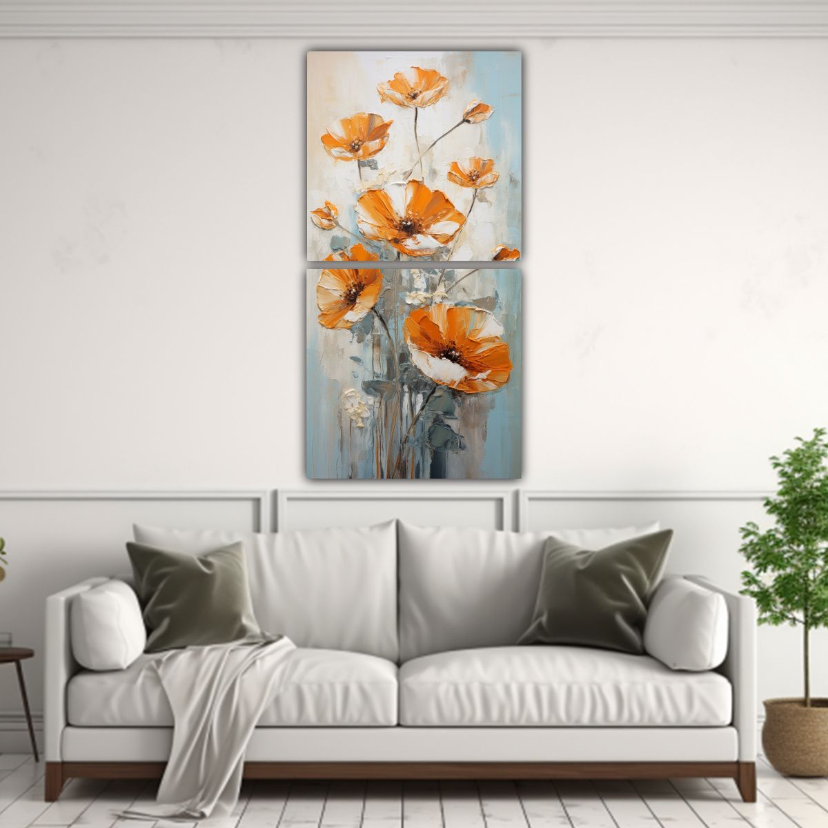 GENERICO - Pintura En Lienzo De Flores En Tonos Naranjas 40x80 Cm