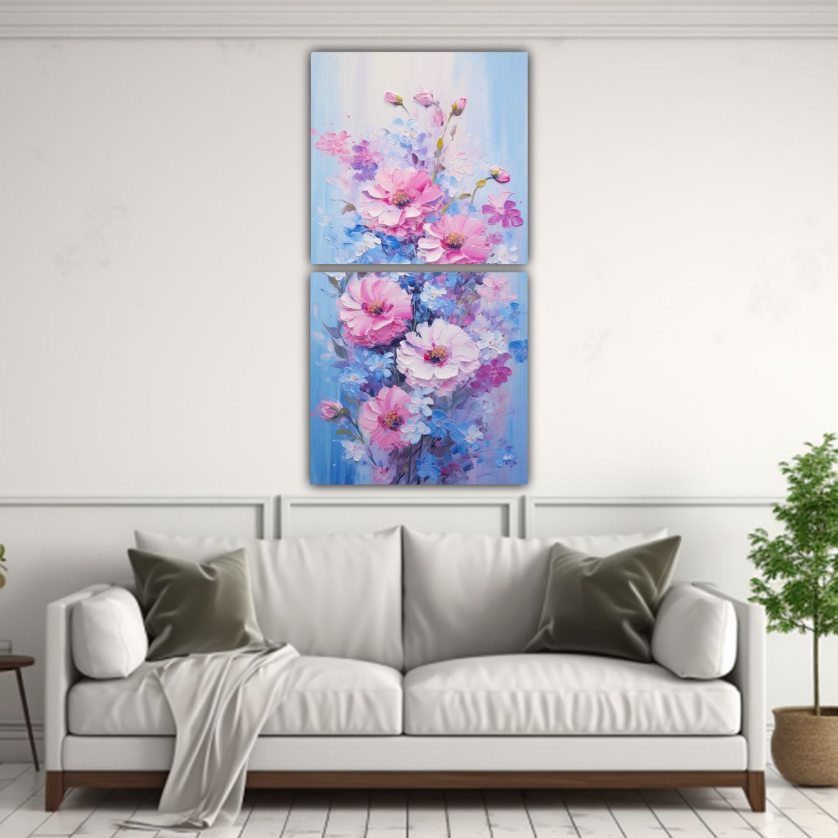 GENERICO - Arte De Pared Impreso Flores Rosas Y Azules En El 20x40 Cm