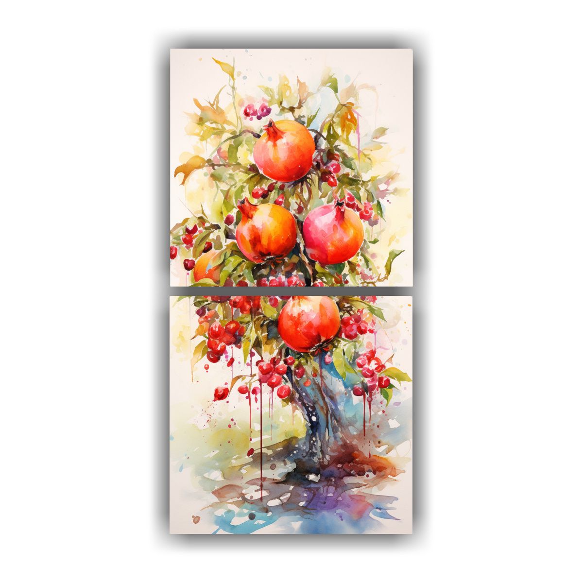 GENERICO - Set 2 Cuadros Tela Alegre Árbol Granada Naranja 30x60 Cm