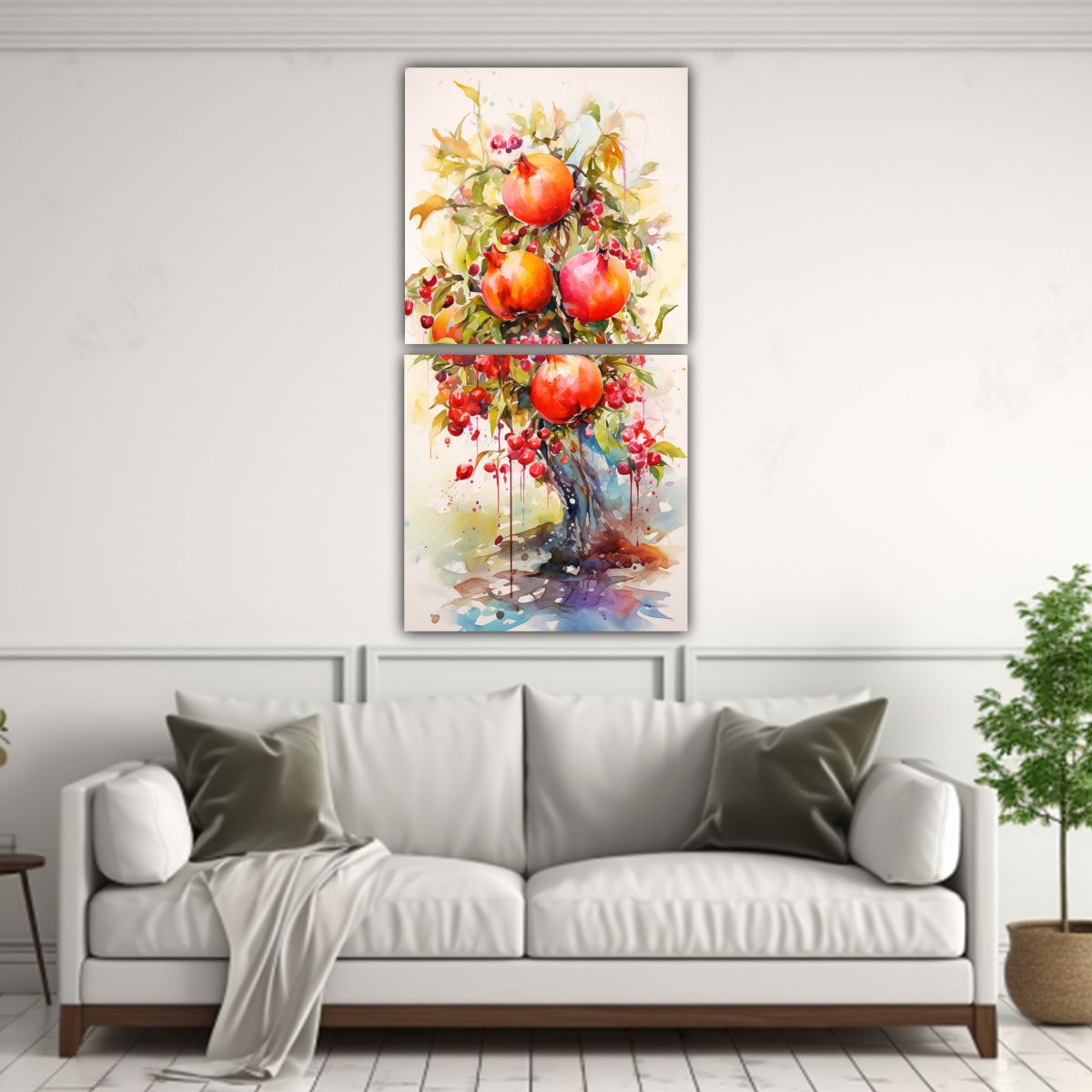 GENERICO - Set 2 Cuadros Tela Alegre Árbol Granada Naranja 30x60 Cm